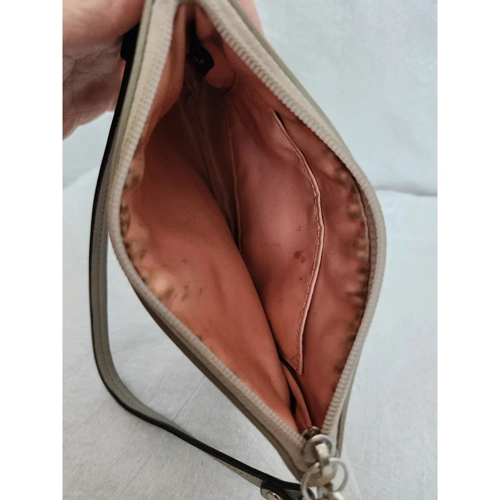 Coach Leather Punched C Logo Signature Wristlet Pouch Clutch Taupe Gray